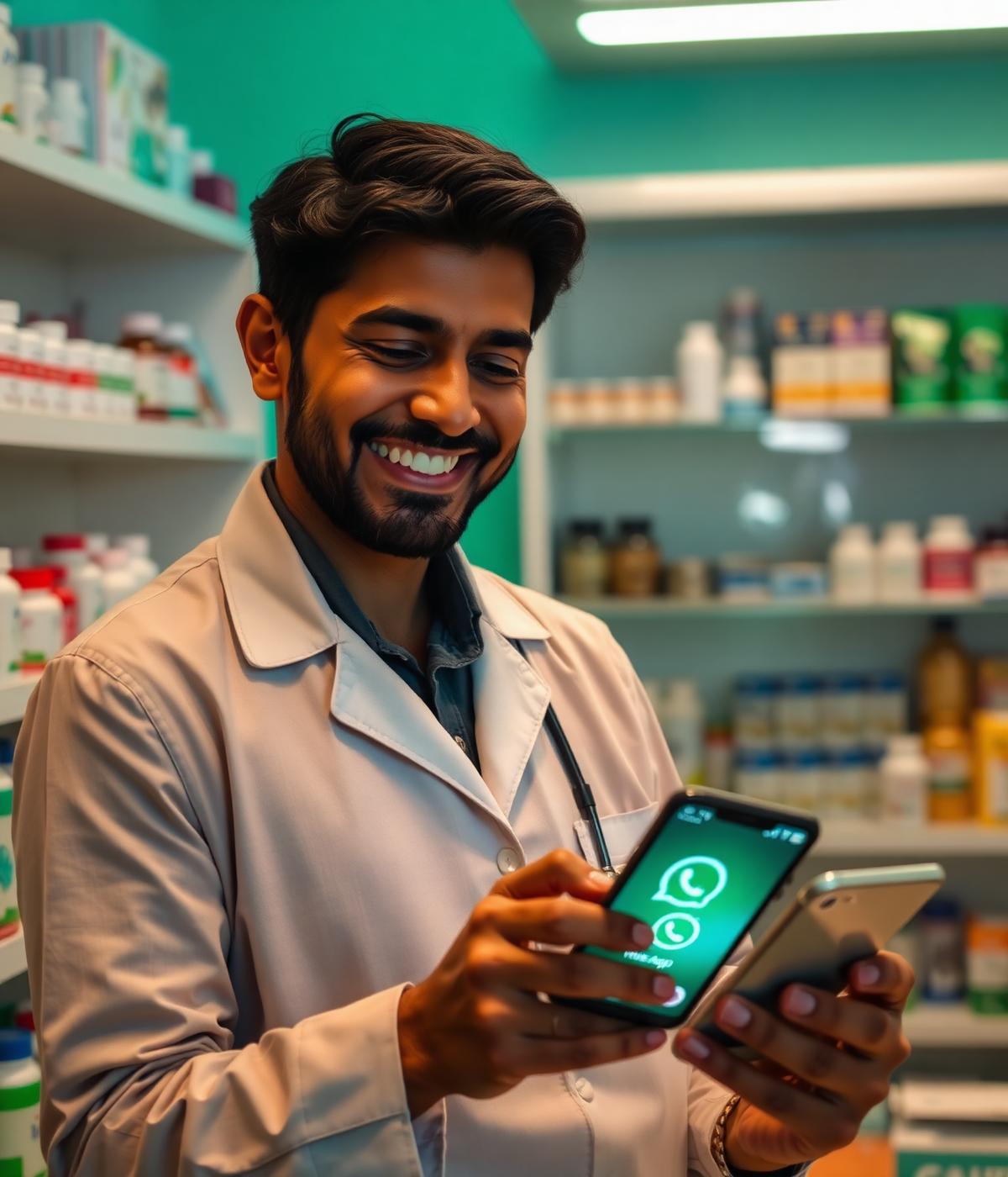 Pharmacist receiving WhatsApp orders on ThemedShop